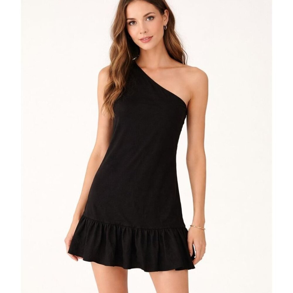 NWT BCBGeneration One Shoulder Ruffle Hem Mini Dress Black - Size 4